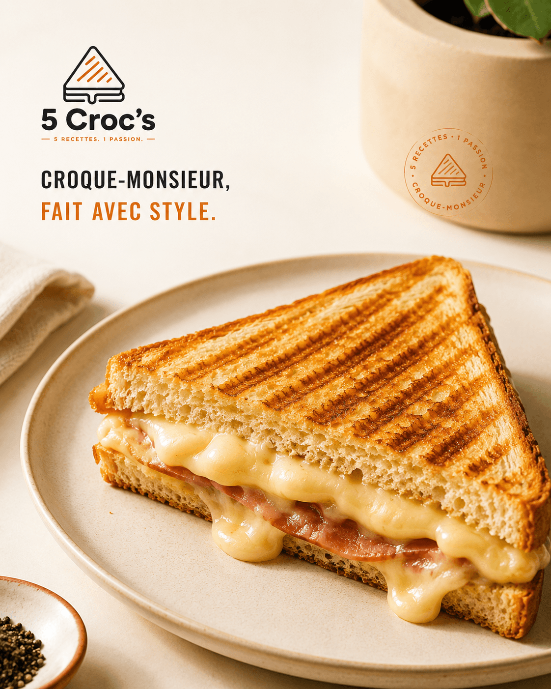 Croque-monsieur 5 Croc’s grillé avec fromage fondant